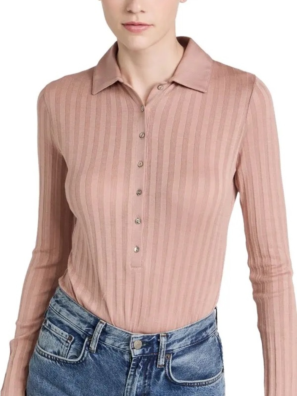 Vince Long Sleeve Polo Bodysuit NWT Blush Sand Womens Sz. XS